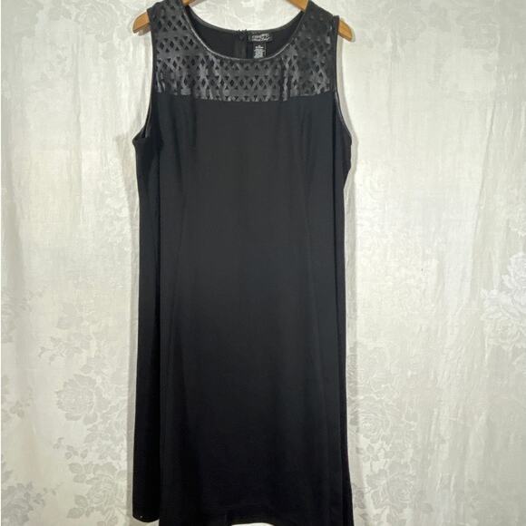 Catherines Dress 1X Black Label Midi Tank Faux Leather Trim Detain Zip - Picture 1 of 10